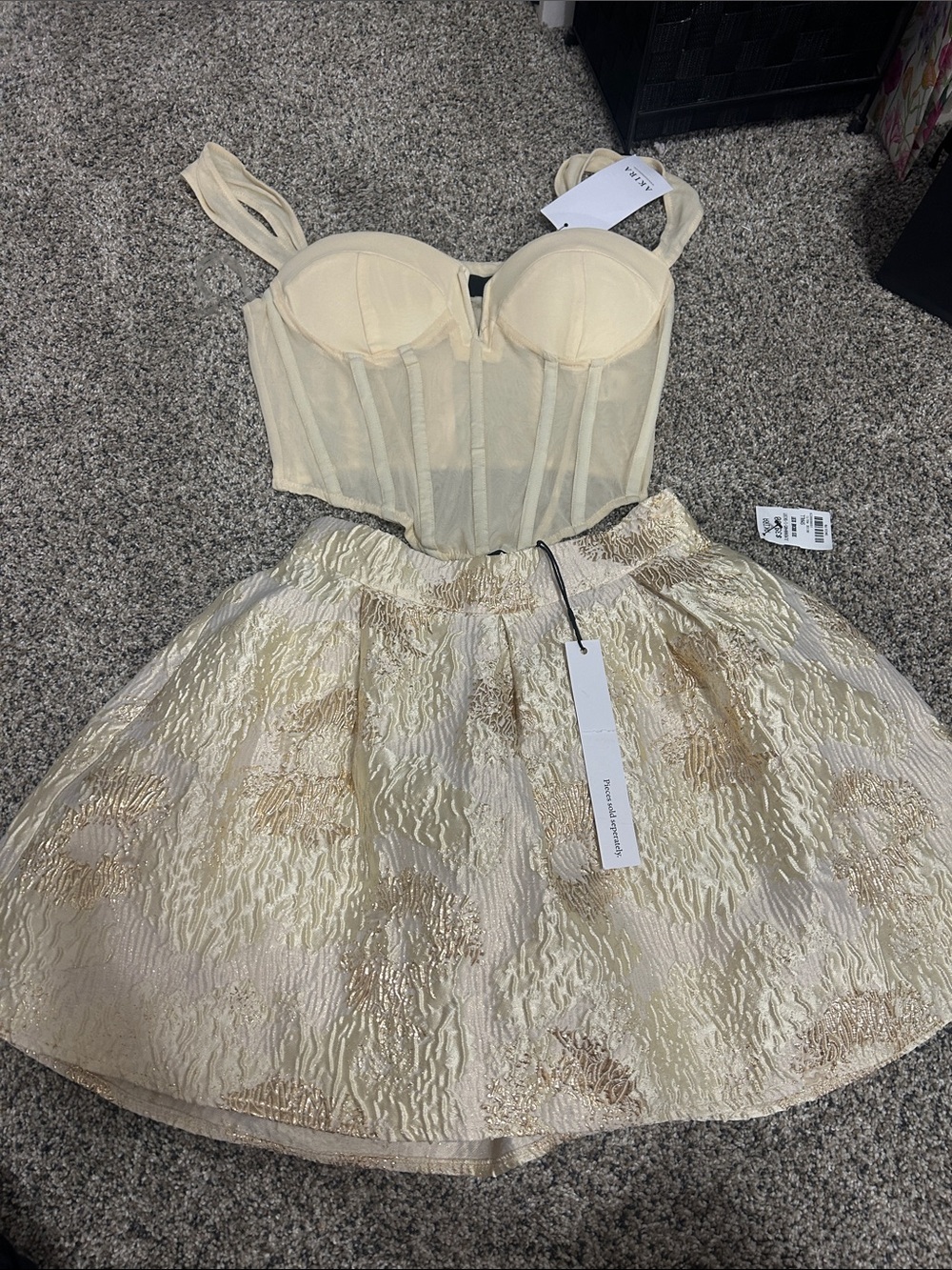 Akira Cream and Gold Bustier Skirt Set